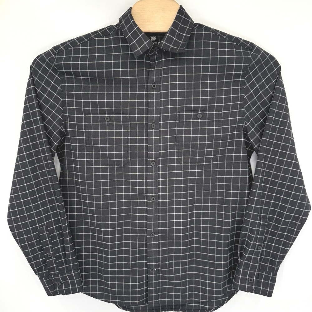 Mack Weldon Shirt Mens Large Charcoal Grey Grid Tech Button Down Long Sleeve L